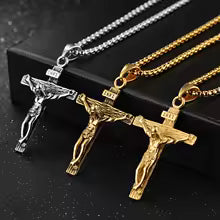 Religious Jesus Cross Stainless Steel Necklace For Men Fashion Gold Silver Color Cross Pendent With Chain Necklace Jewelry Gift